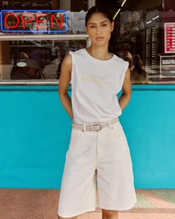 Bermuda long en jean taille haute ecru Will