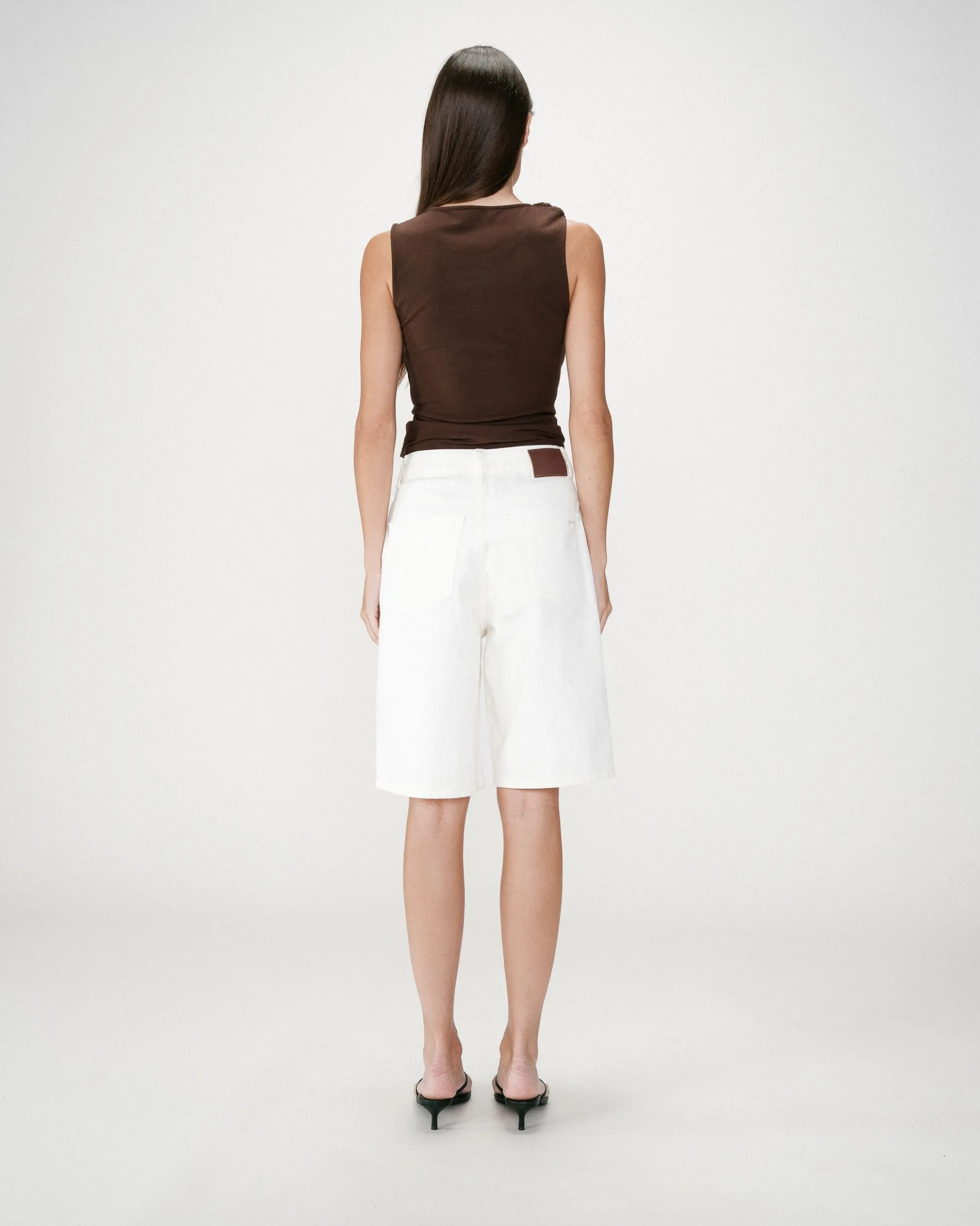 Bermuda long en jean taille haute ecru Will