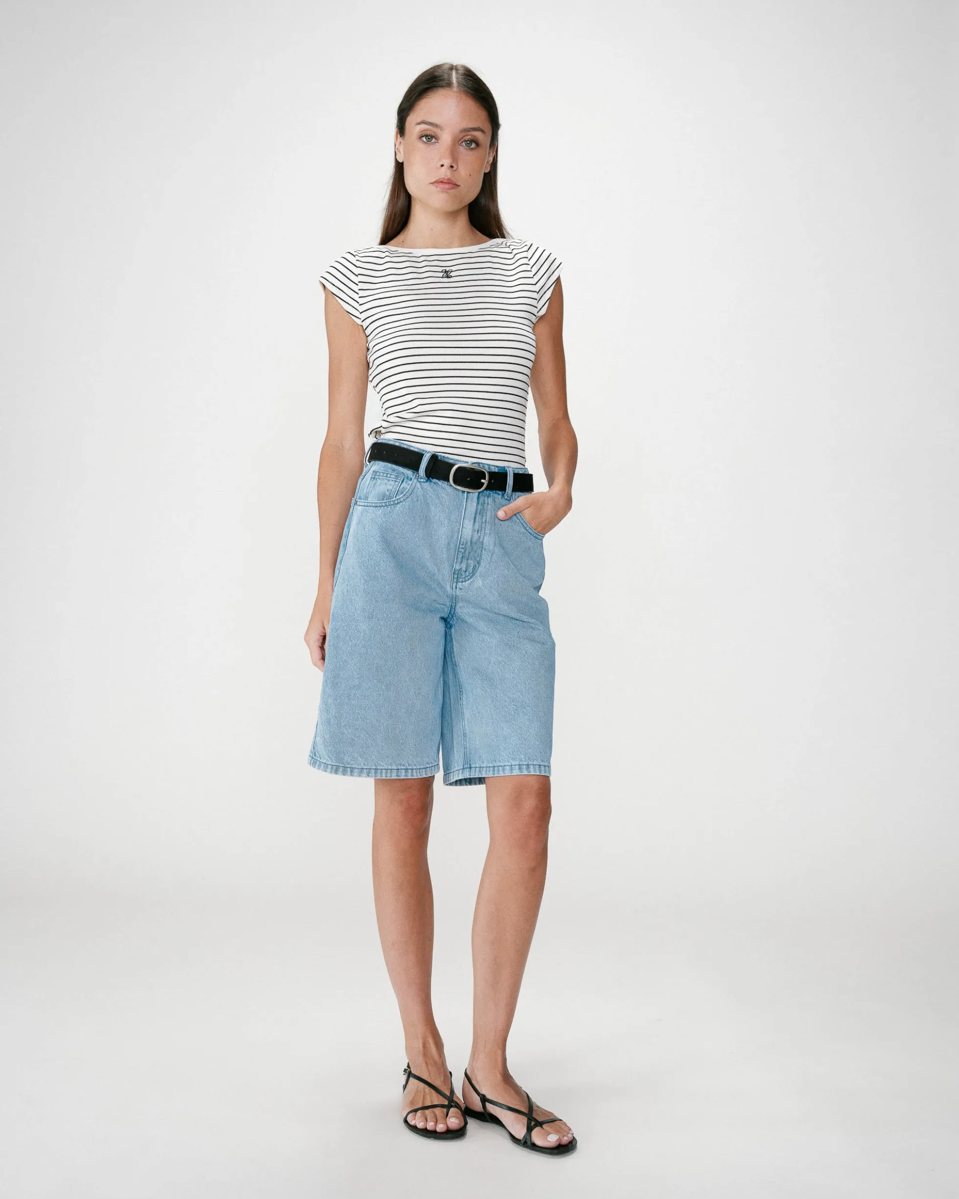 Bermuda long en jean taille haute skyblue Will