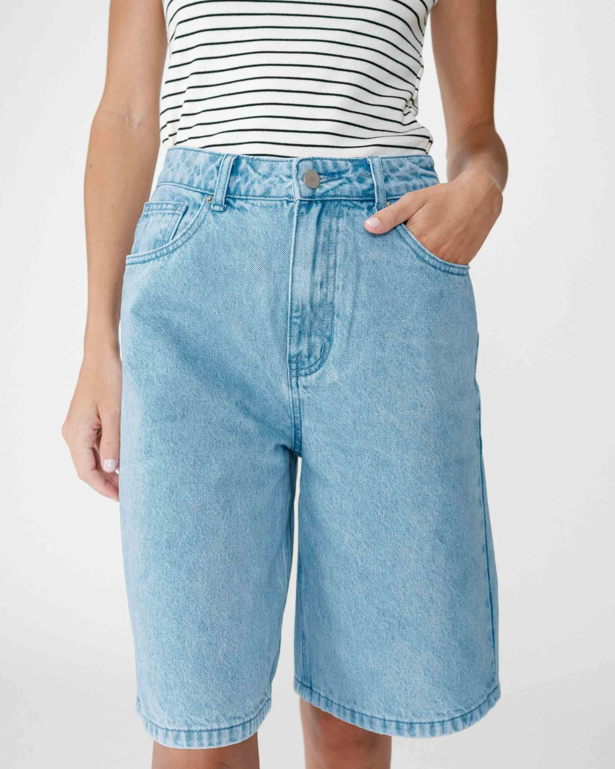 Bermuda long en jean taille haute skyblue Will