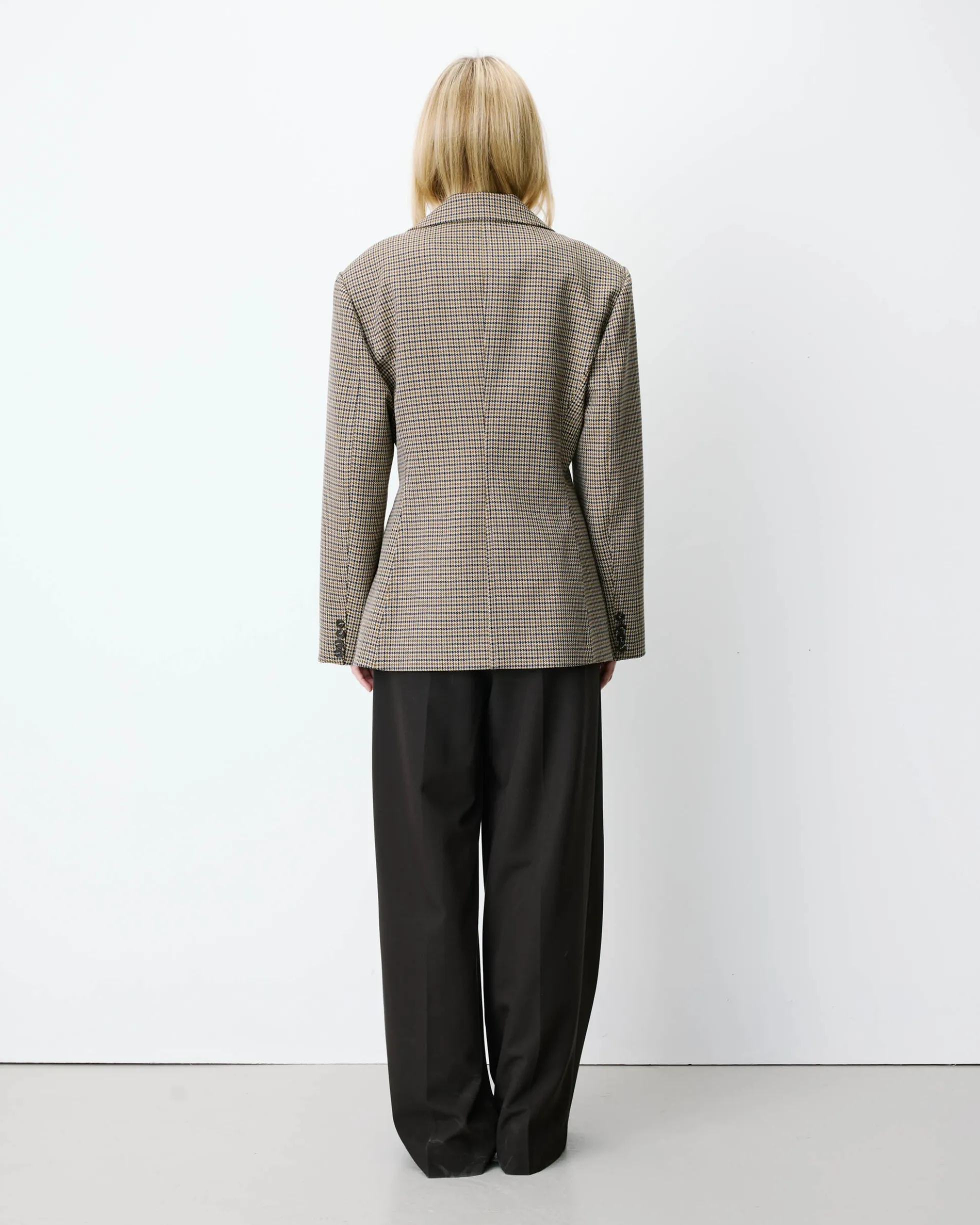 Blazer cintré croisé pied-de-poule beige Almond