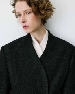 Blazer croisé en laine mélangée sans revers noir Berlin