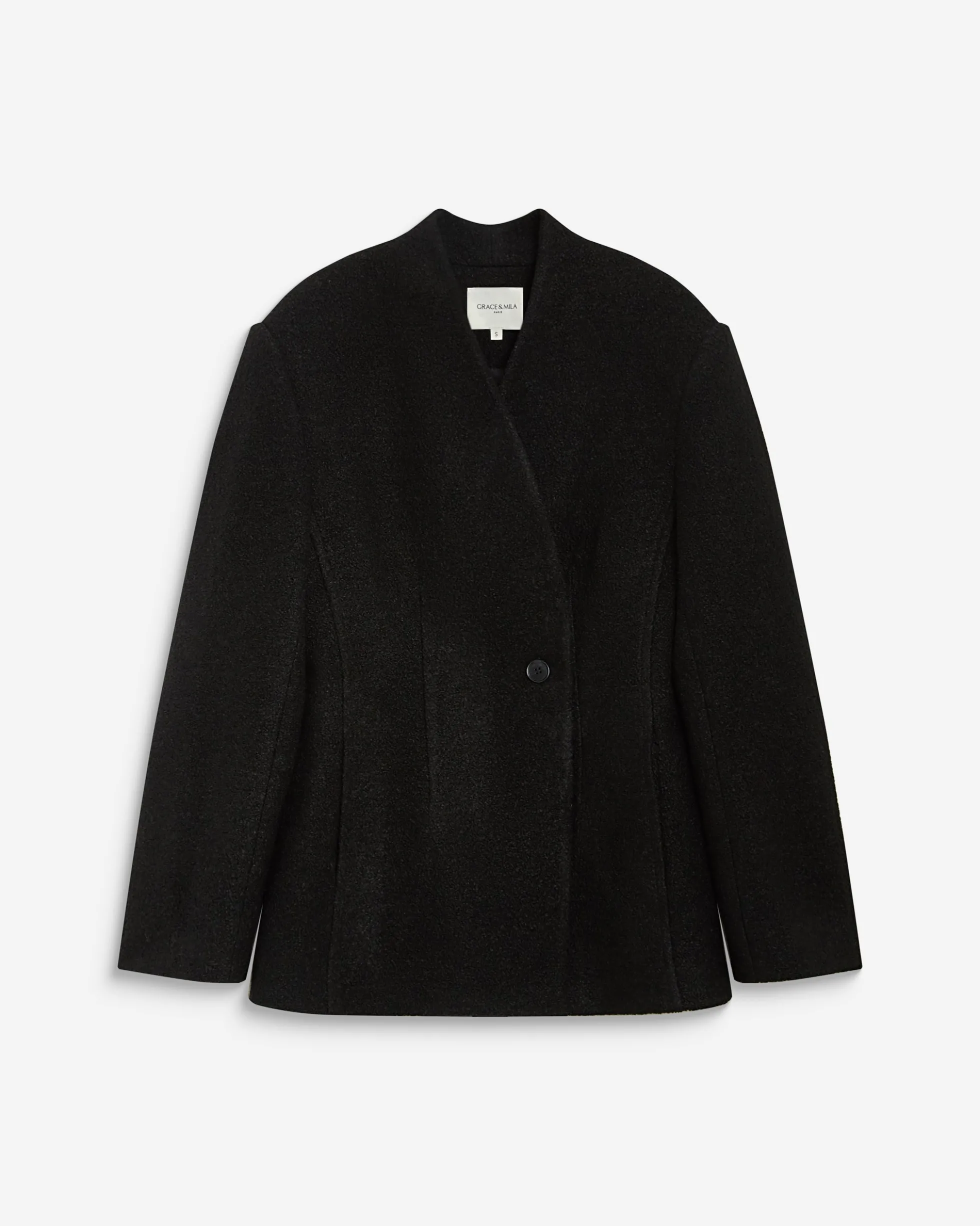 Blazer croisé en laine mélangée sans revers noir Berlin