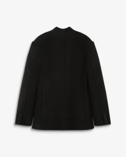 Blazer croisé en laine mélangée sans revers noir Berlin