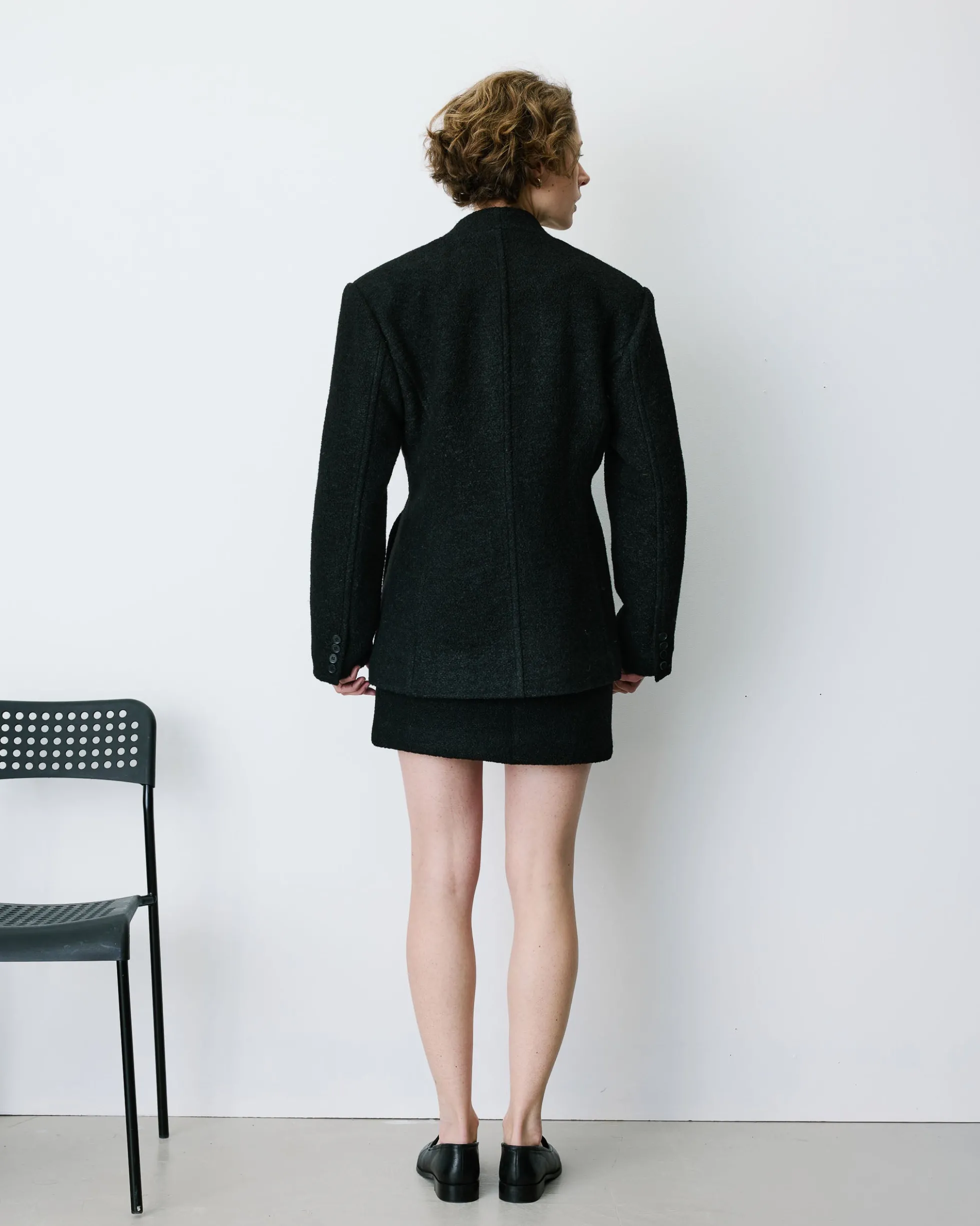 Blazer croisé en laine mélangée sans revers noir Berlin