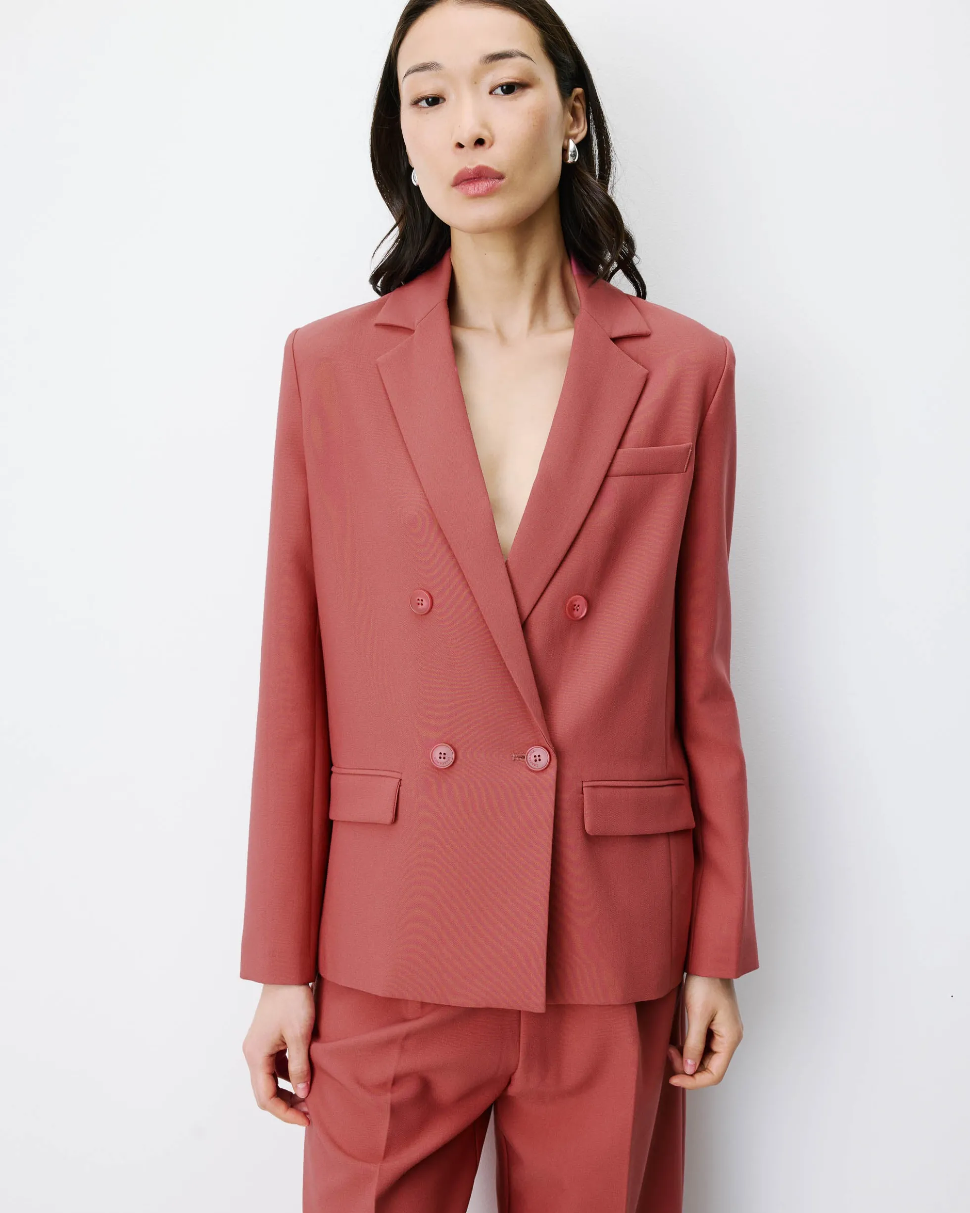 Blazer droit à boutonnage croisé blush Noix