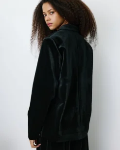 Blazer large en velours à double boutonnage noir Bradley