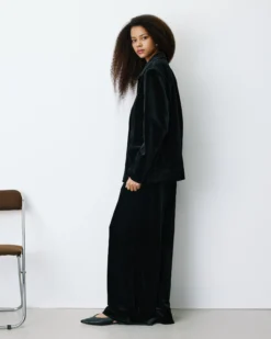 Blazer large en velours à double boutonnage noir Bradley