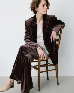 Blazer large en velours à double boutonnage chocolat Bradley