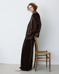 Blazer large en velours à double boutonnage chocolat Bradley