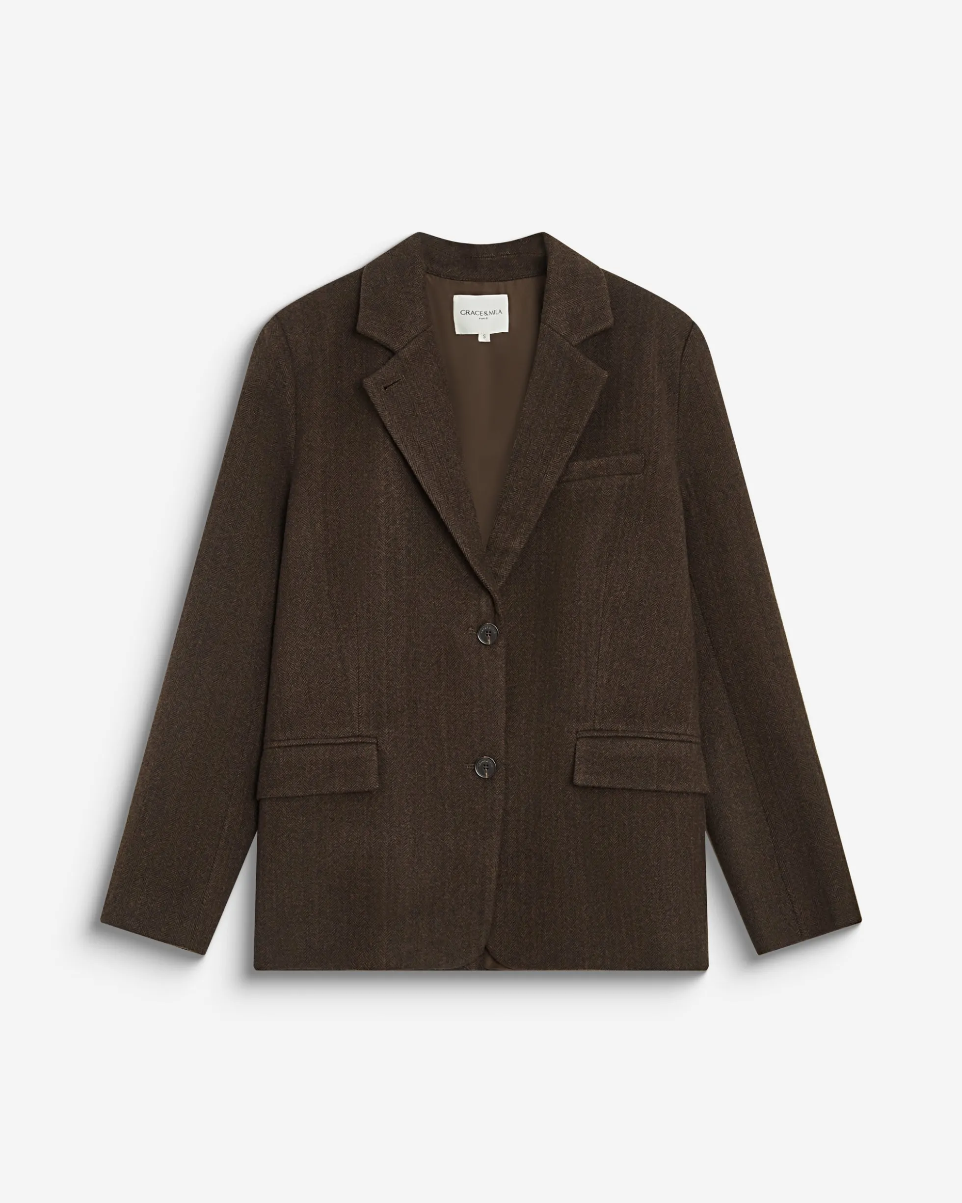 Blazer oversize structuré à boutons au dos chocolat Behati