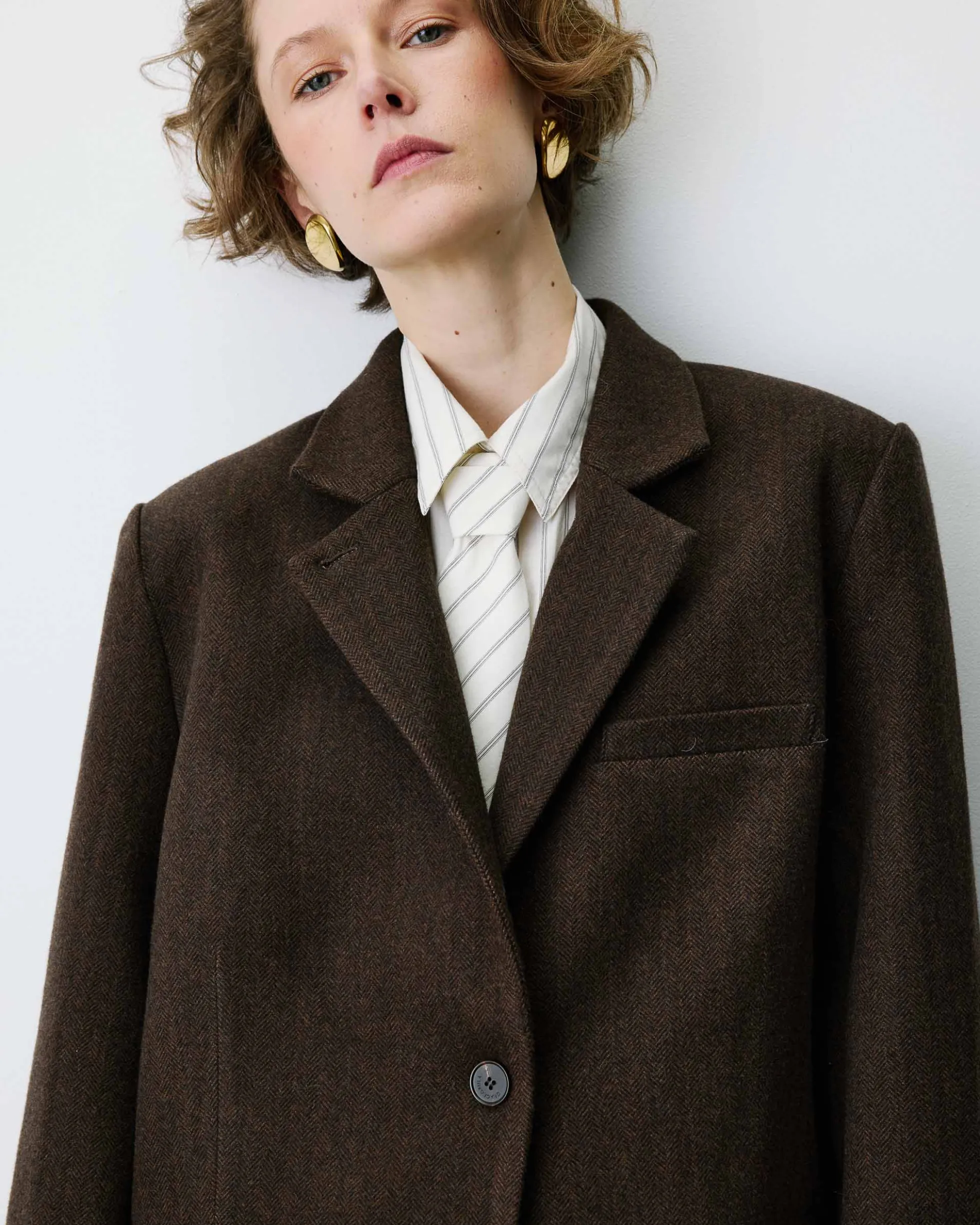 Blazer oversize structuré à boutons au dos chocolat Behati