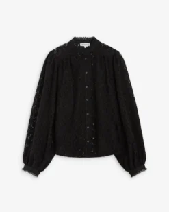 Blouse ample en dentelle boutonnée noir Anita