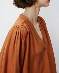 Blouse ample manches bouffantes 3/4 col V camel Auriane