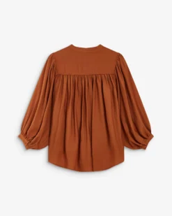 Blouse ample manches bouffantes 3/4 col V camel Auriane