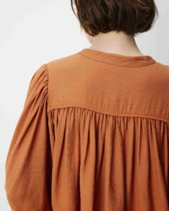 Blouse ample manches bouffantes 3/4 col V camel Auriane