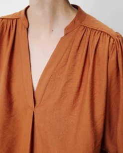Blouse ample manches bouffantes 3/4 col V camel Auriane