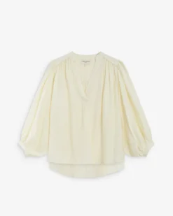 Blouse ample manches bouffantes 3/4 col V ecru Auriane