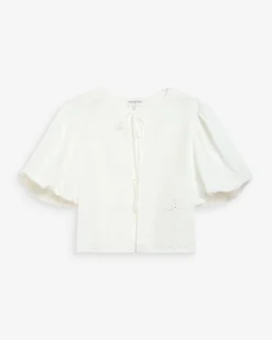 Blouse brodée à nouer manches ballon white Wylette