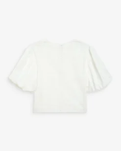 Blouse brodée à nouer manches ballon white Wylette