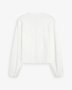 Blouse broderie anglaise col mao en coton ivoire Vandita
