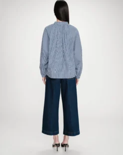 Blouse à carreaux en coton col V oversize marine Varry