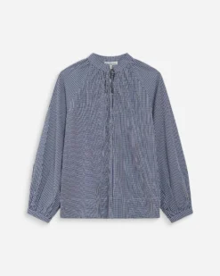 Blouse à carreaux en coton col V oversize marine Varry