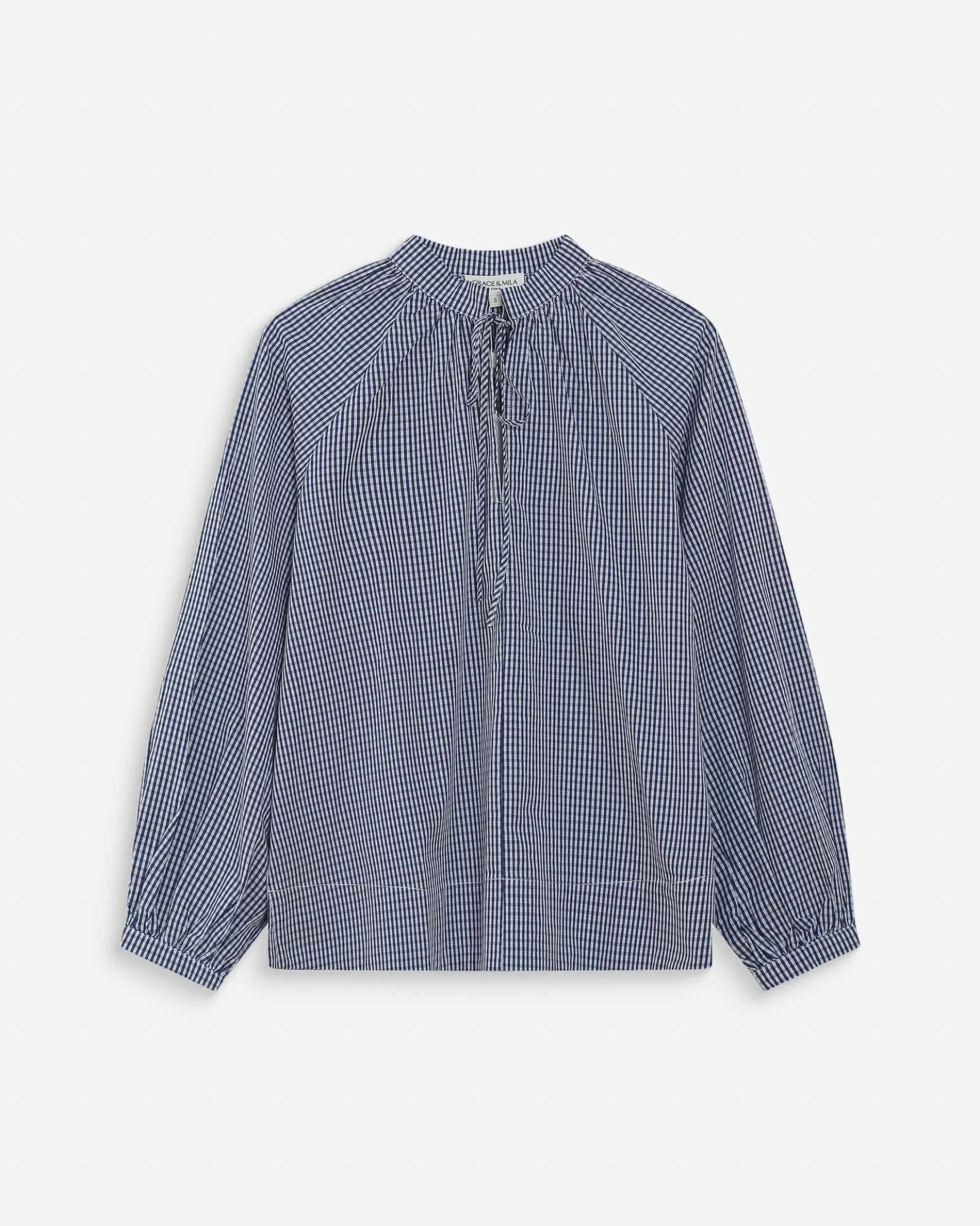 Blouse à carreaux en coton col V oversize marine Varry