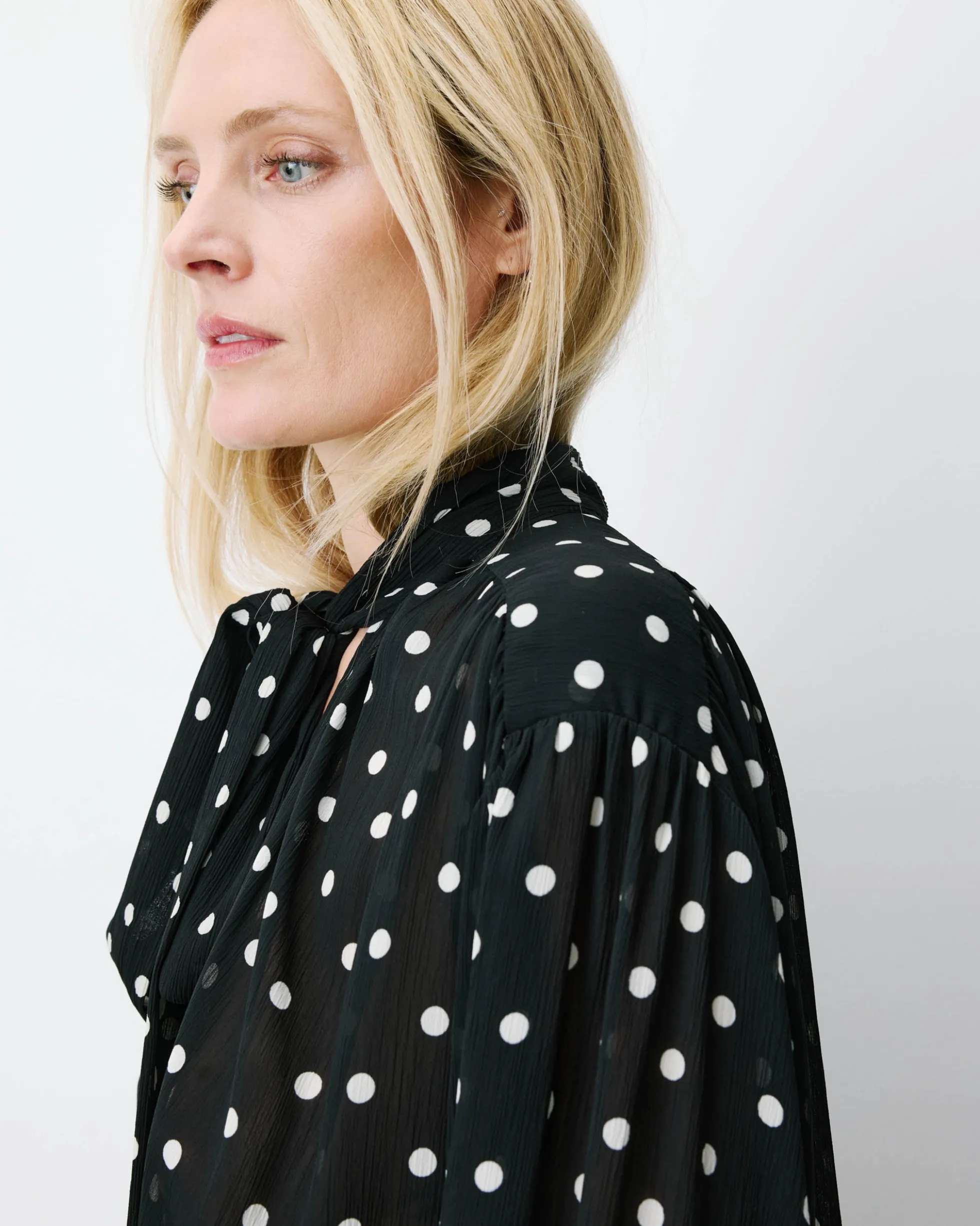 Blouse col lavallière manches longues pois Angelica
