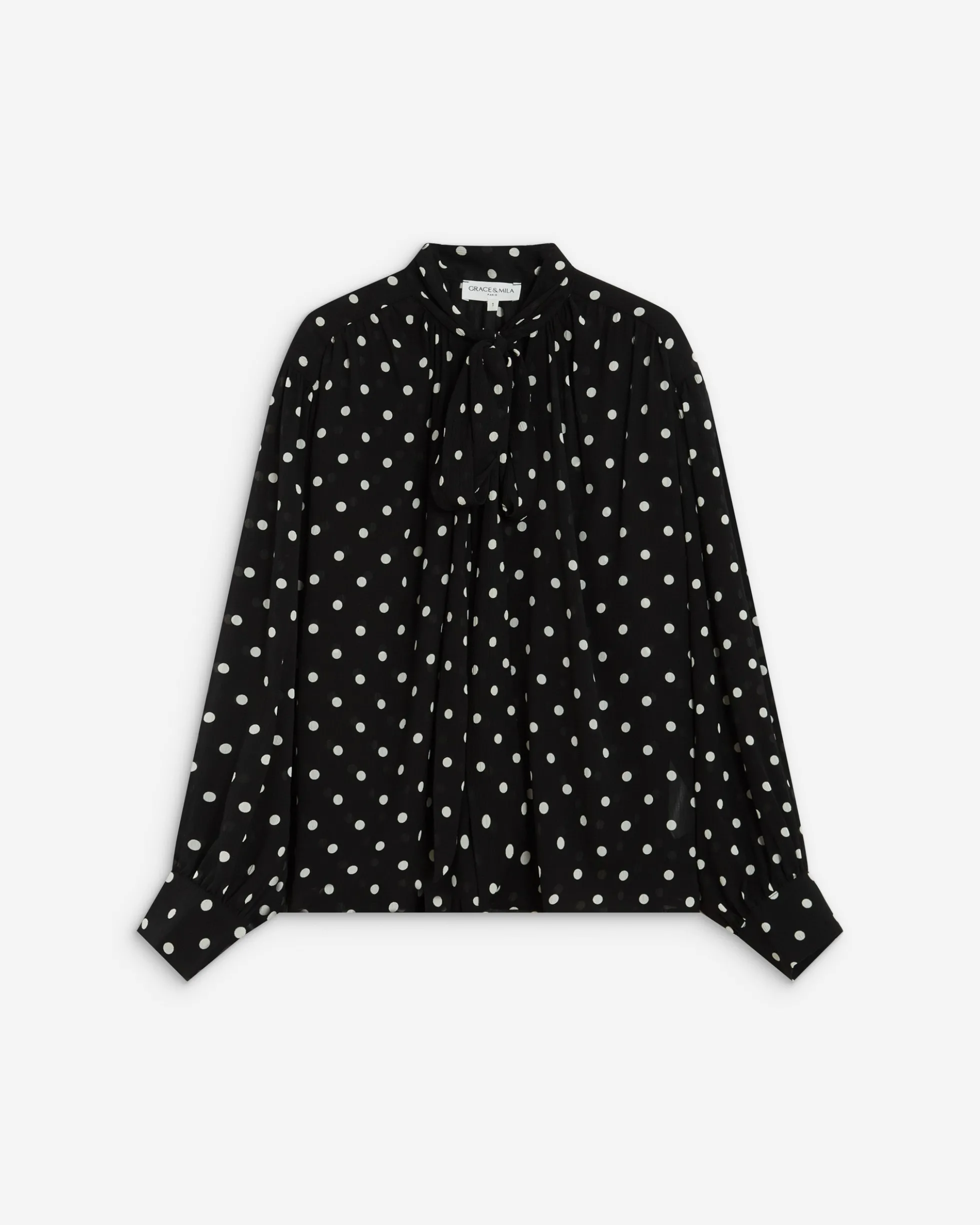 Blouse col lavallière manches longues pois Angelica