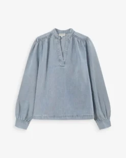 Blouse droite en denim manches longues skyblue Valory