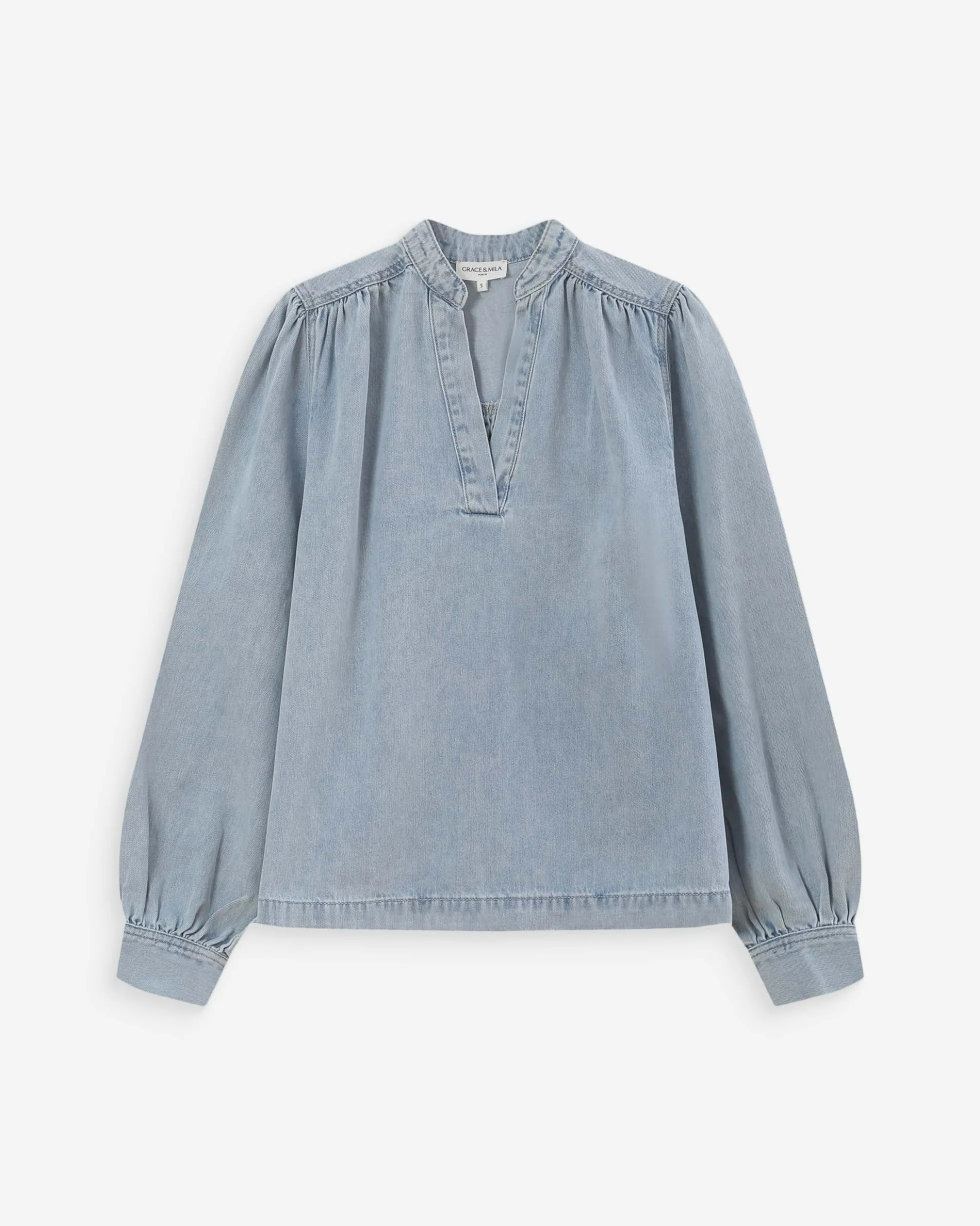 Blouse droite en denim manches longues skyblue Valory