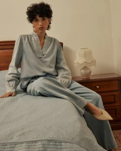 Blouse droite en denim manches longues skyblue Valory