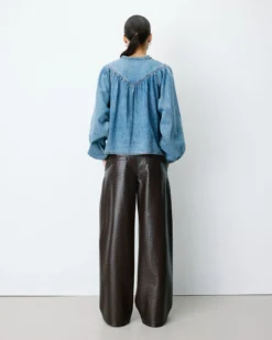 Blouse en denim évasée manches longues lightblue Anaelle