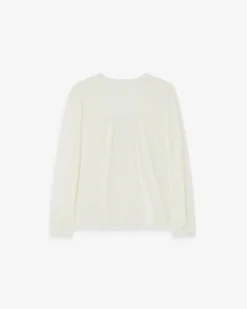 Blouse en dentelle col V manches longues ivoire Aurora