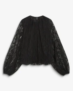 Blouse fluide en dentelle manches bouffantes noir Beth