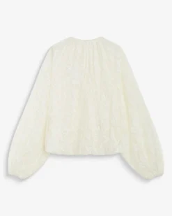 Blouse fluide en dentelle manches bouffantes ecru Beth