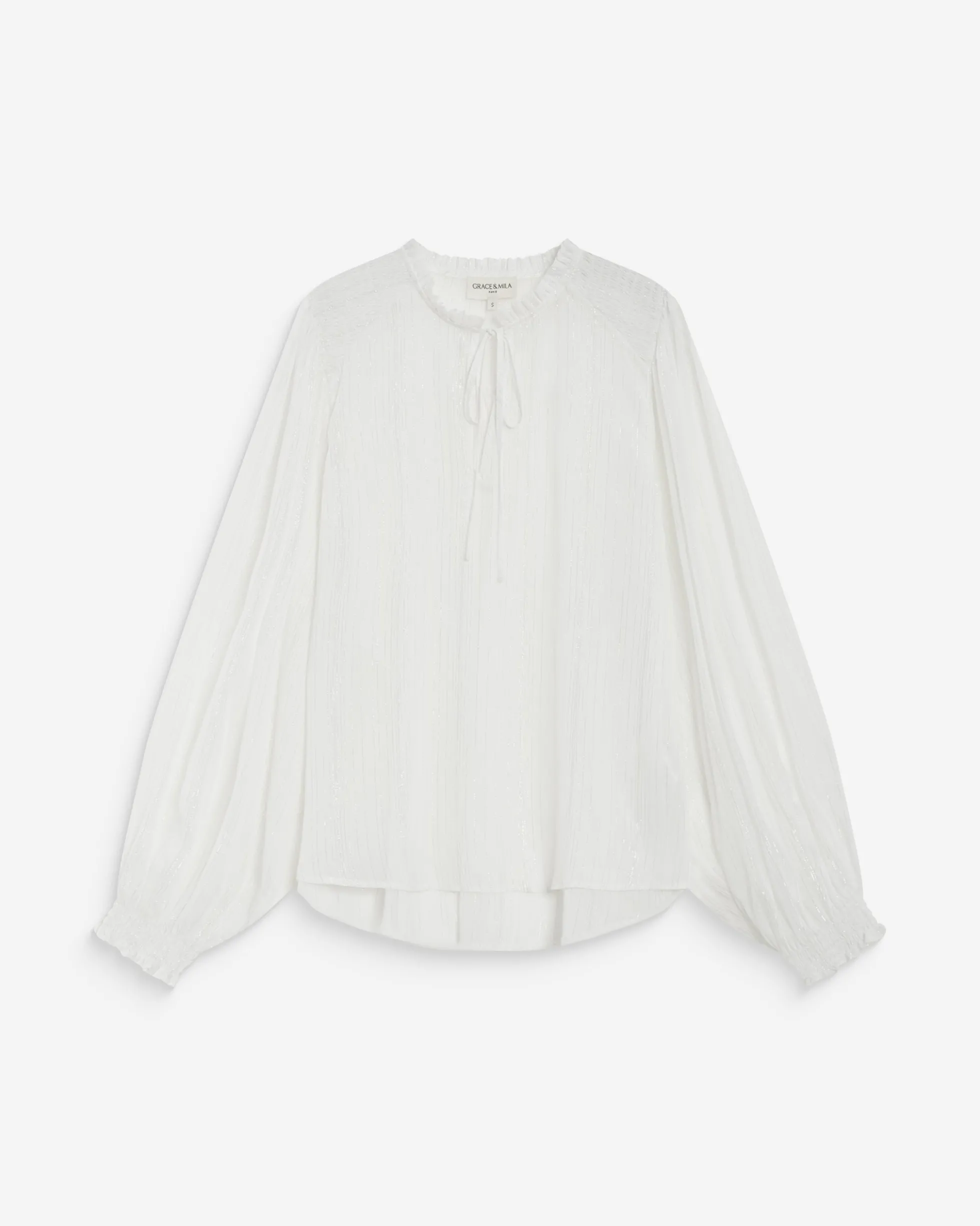 Blouse fluide transparente en mousseline lurex ecru Belinda