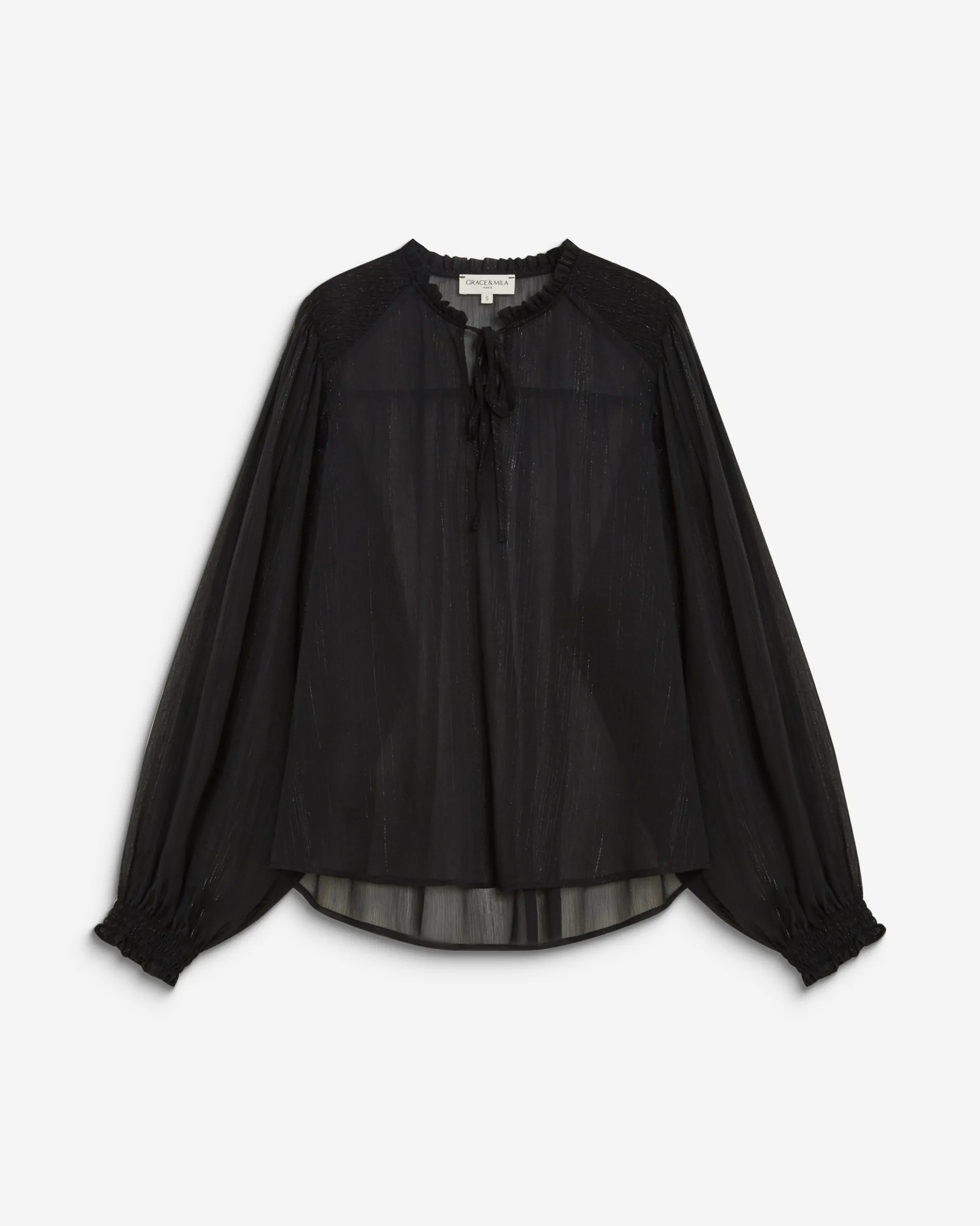 Blouse fluide transparente en mousseline lurex noir Belinda