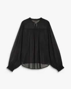 Blouse fluide transparente en mousseline lurex noir Belinda