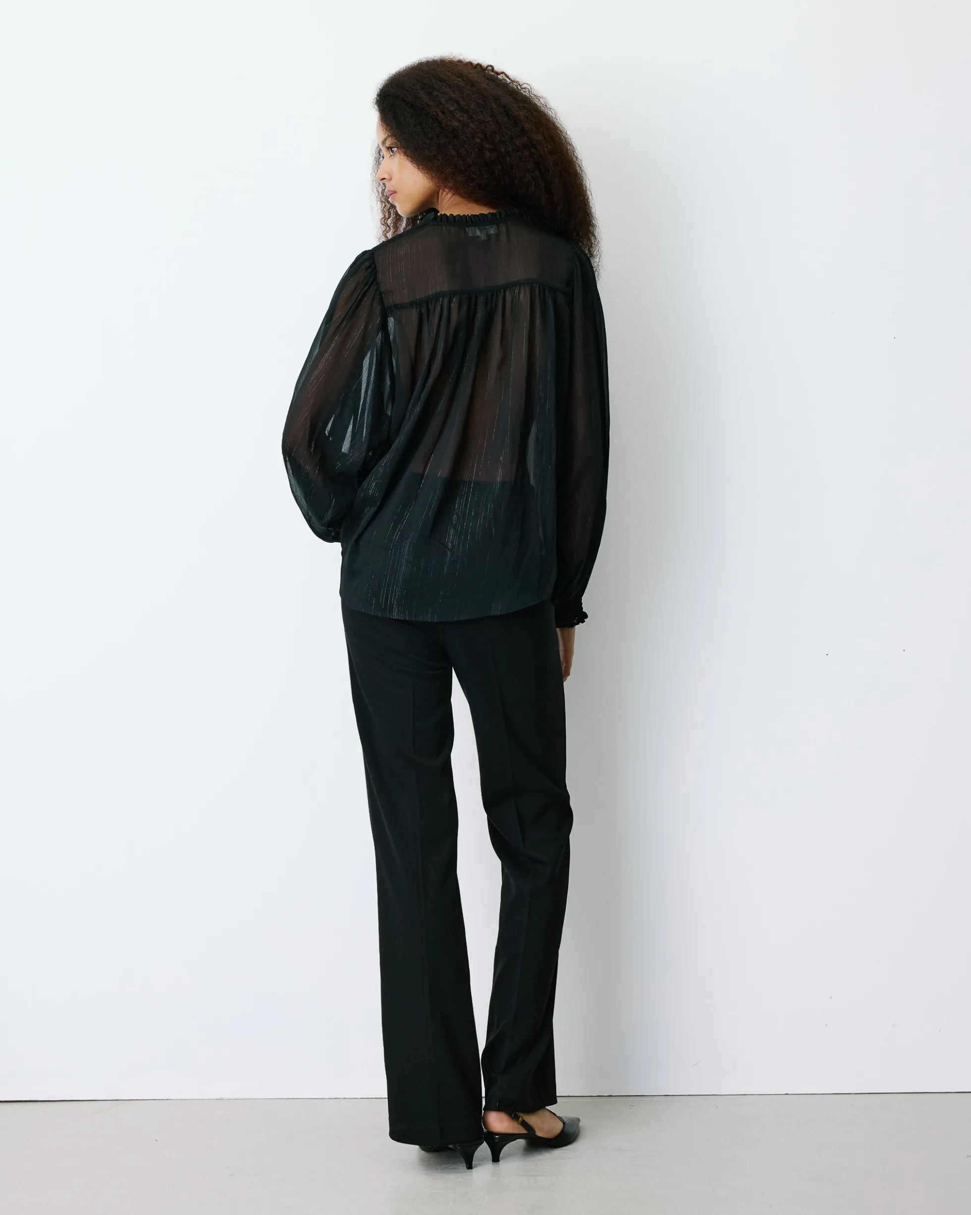 Blouse fluide transparente en mousseline lurex noir Belinda