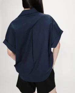 Blouse large en coton manches courtes marine Versigny