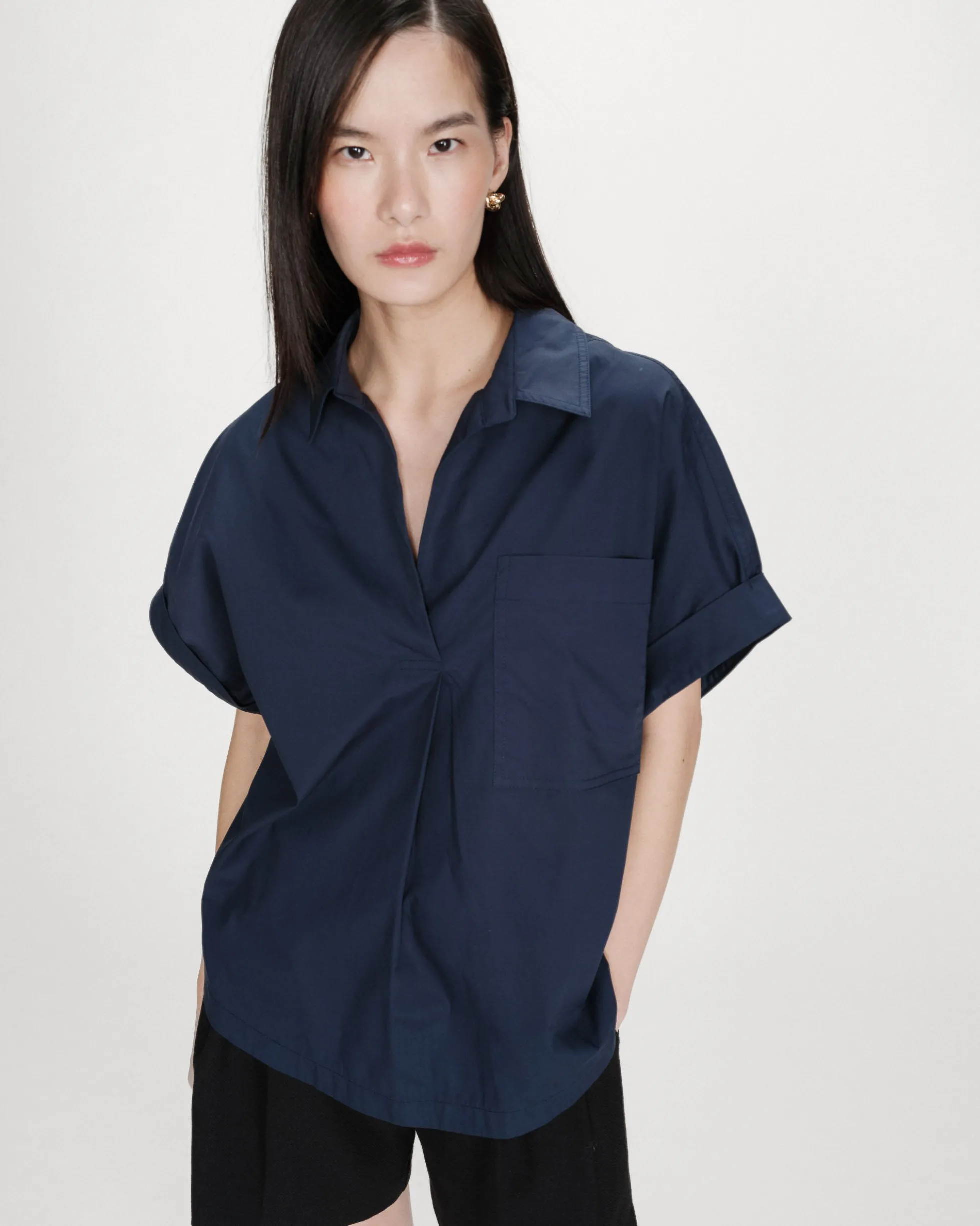 Blouse large en coton manches courtes marine Versigny