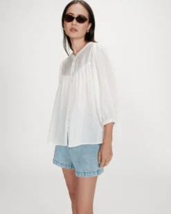 Blouse à manches ballons ample boutonnée ivoire Vanille
