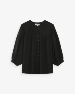 Blouse à manches ballons ample boutonnée noir Vanille