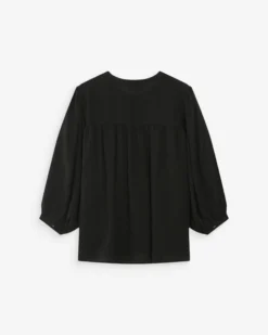 Blouse à manches ballons ample boutonnée noir Vanille