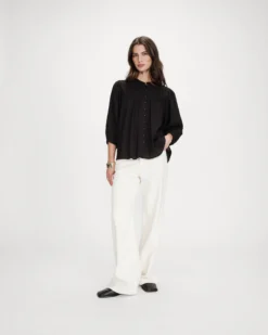 Blouse à manches ballons ample boutonnée noir Vanille
