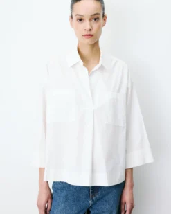 Blouse oversize manches larges en coton ivoire Ambre