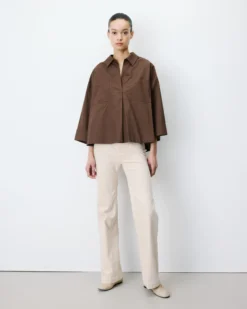 Blouse oversize manches larges en coton chocolat Ambre