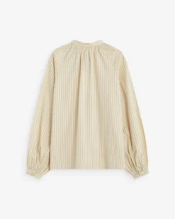 Blouse à rayures col mao à nouer beige Albane